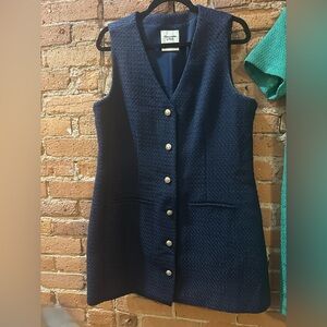 Abercrombie & Fitch Navy Textured Sleeveless Button Front Dress